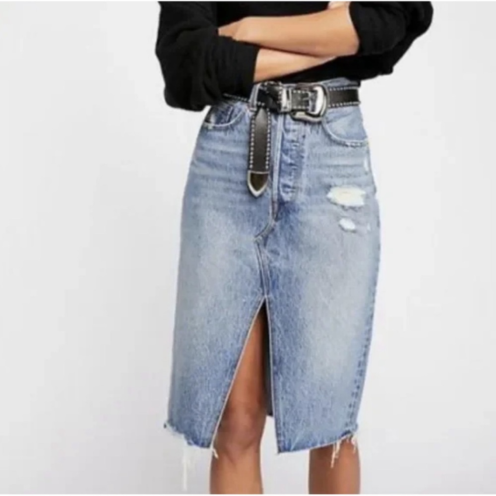 Levi's Light Blue Distressed Denim Pencil Skirt